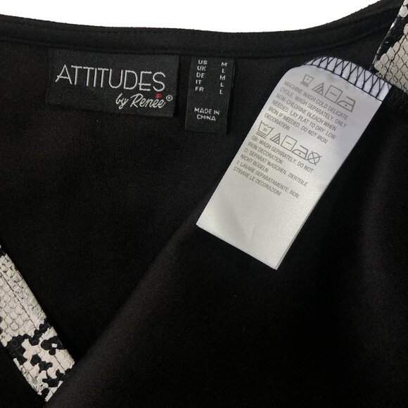 Attitudes by Renee Womens Black M Faux Suede Snake Trim 3/4 Sleeve Loose Top - Picture 5 of 8